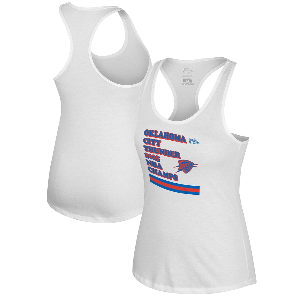 Women's Stadium Essentials White Oklahoma City Thunder 2025 NBA Finals Champions Oasis Racerback Tank Top