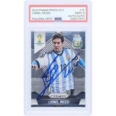 Lionel Messi Argentina National Team Autographed 2014 Panini Prizm World Cup Brasil #12 PSA Authenticated Mint 9 Card