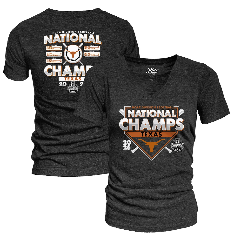 Women's Blue 84 Black Texas Longhorns 2025 NCAA Softball Women's College World Series Champions Schedule V-Neck T-Shirt