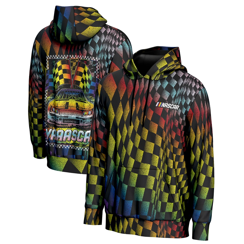 Men's ProSphere Black NASCAR All Over Checkered Pride Pullover Hoodie