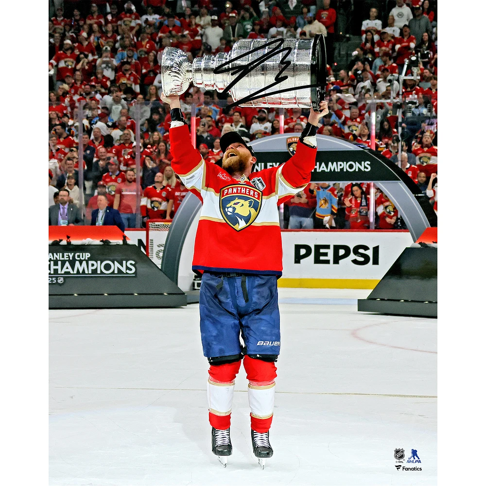 Sam Bennett Florida Panthers Autographed 2025 Stanley Cup Champions 16" x 20" Raising Cup Photograph