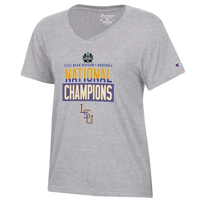 Women's Champion Gray LSU Tigers 2025 NCAA Baseball Men's College World Series Champions V-Neck T-Shirt