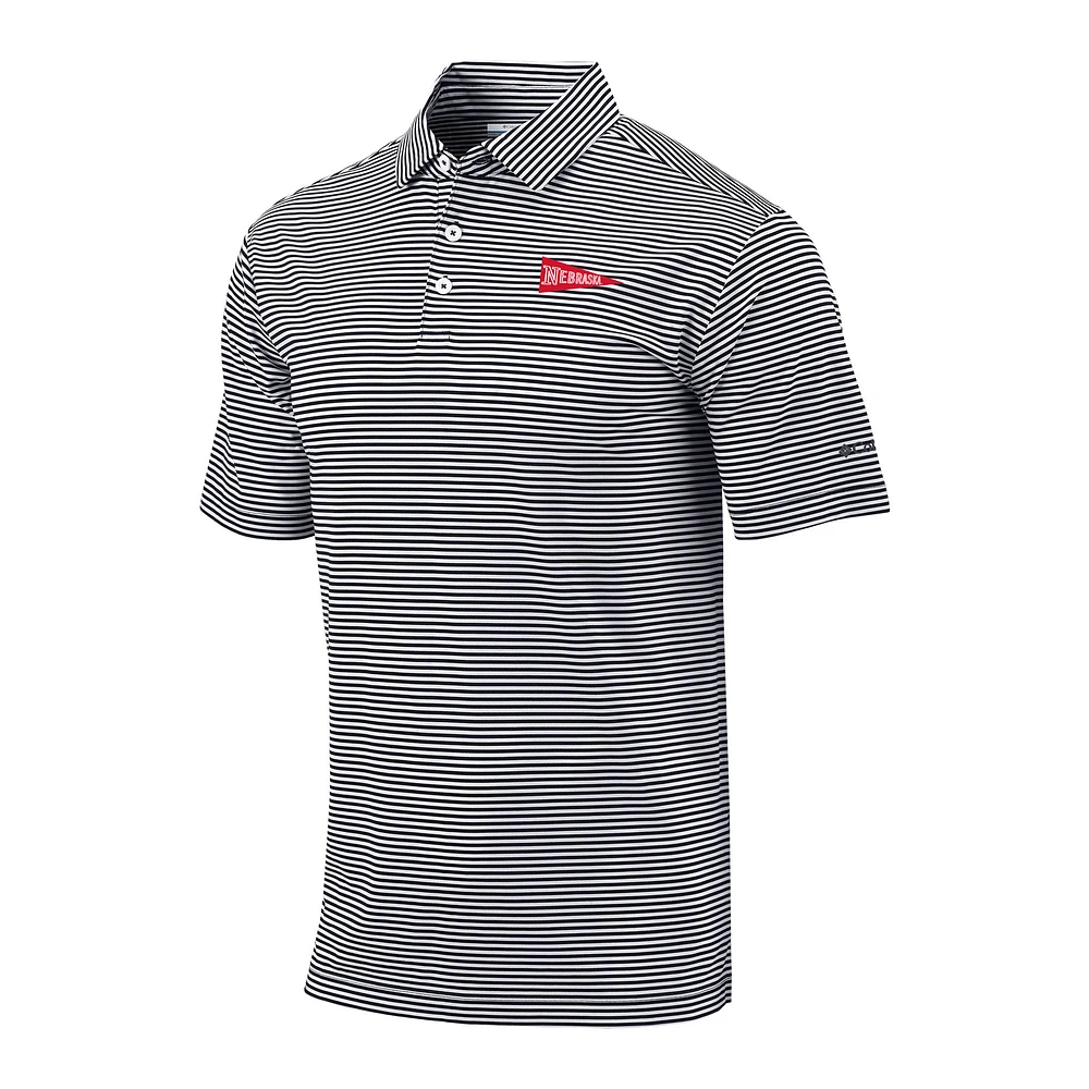 Men's Columbia Black Nebraska Huskers Vault Logo Club Invite Polo