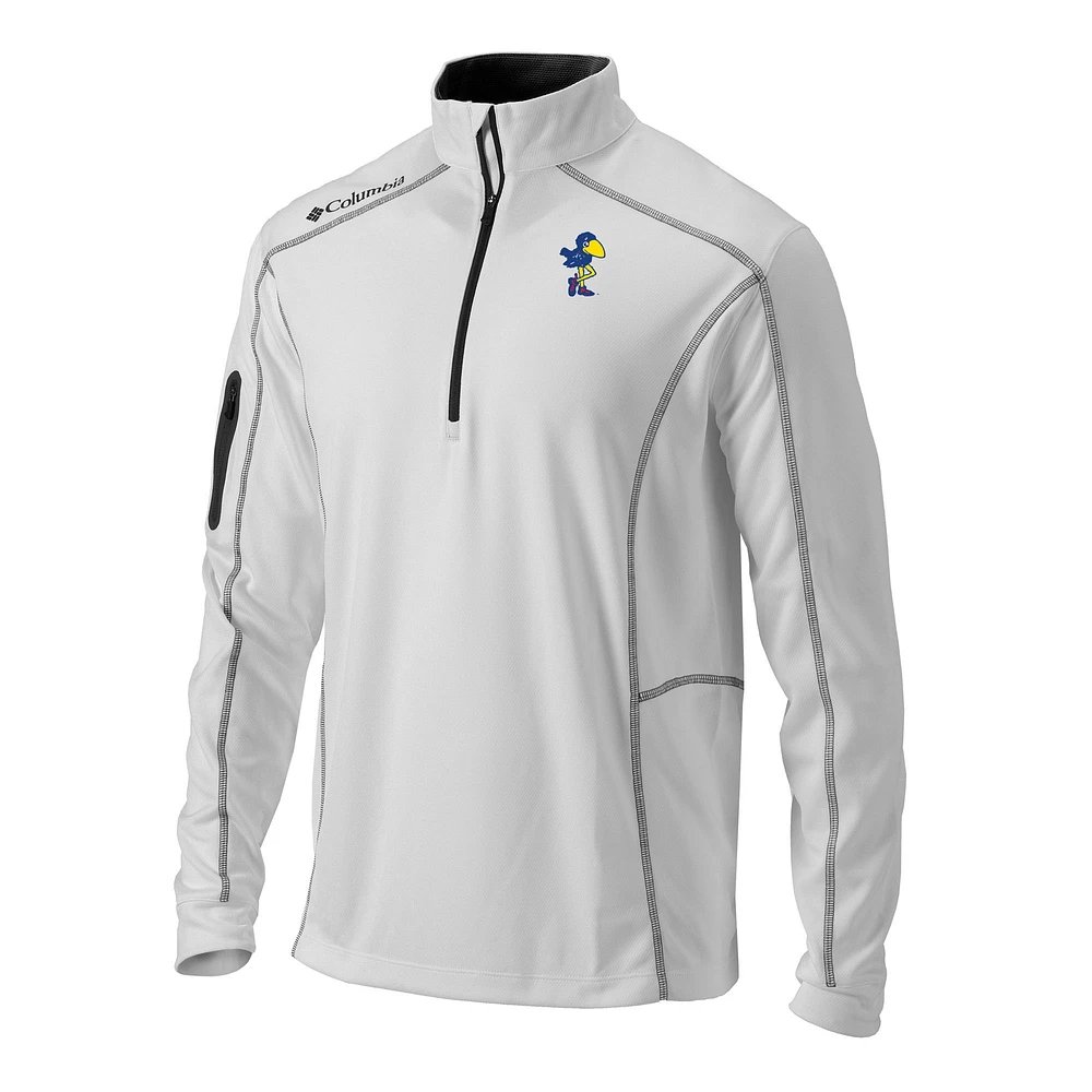 Men's Columbia White Kansas Jayhawks Vault Omni-Wick Shotgun Quarter-Zip Pullover