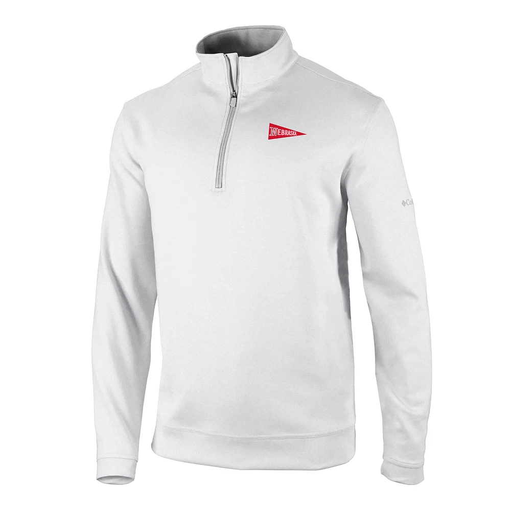 Men's Columbia White Nebraska Huskers Vault Logo Wickhams Hills Quarter-Zip Pullover
