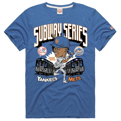 Men's Homage Juan Soto Royal New York Mets 2025 Subway Series Graphic Tri-Blend T-Shirt