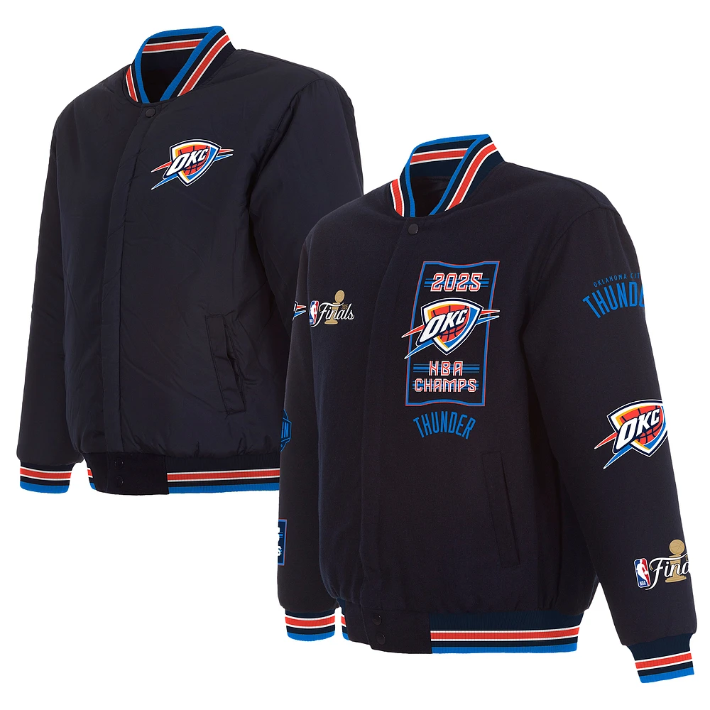 Men's JH Design Navy Oklahoma City Thunder 2025 NBA Finals Champions Reversible Wool Full-Snap Jacket