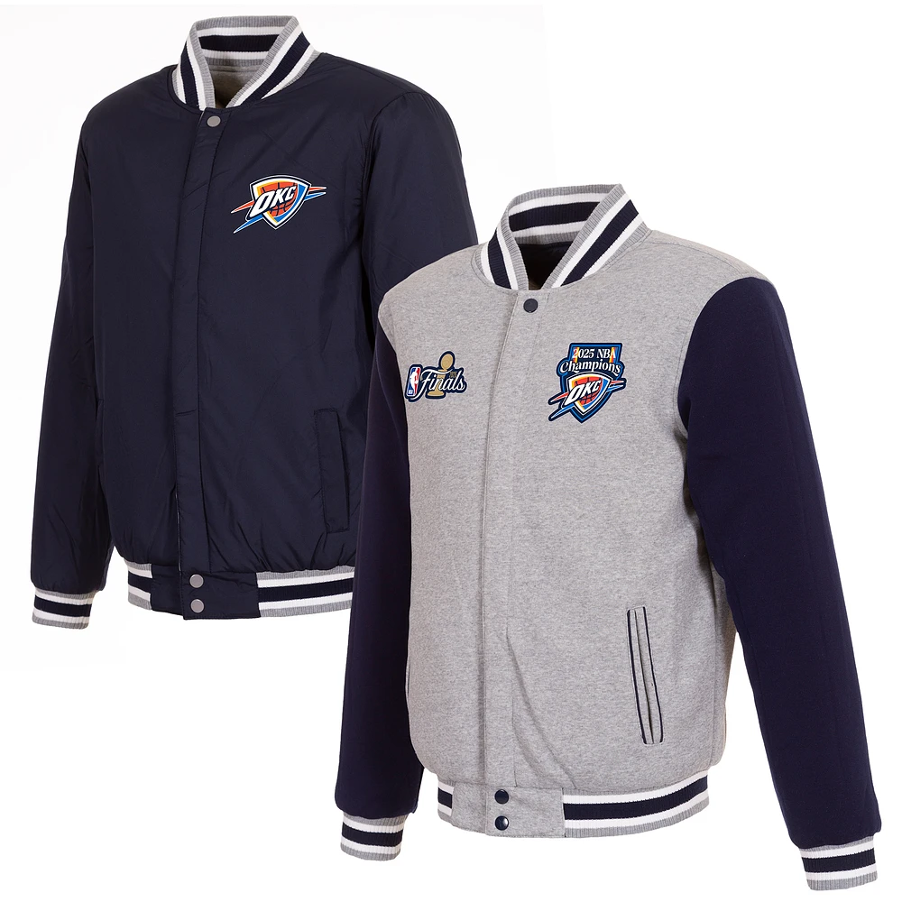 Men's JH Design Gray Oklahoma City Thunder 2025 NBA Finals Champions Reversible Two-Tone Fleece Full-Snap Jacket