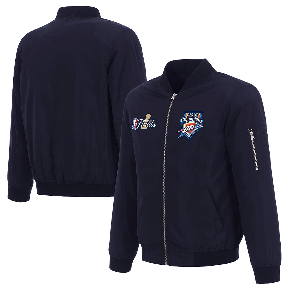 Men's JH Design Navy Oklahoma City Thunder 2025 NBA Finals Champions Nylon Full-Zip Bomber Jacket