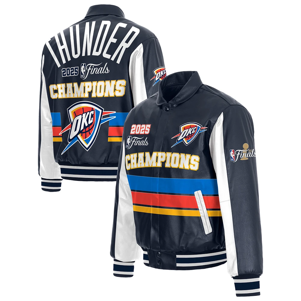 Men's JH Design Navy Oklahoma City Thunder 2025 NBA Finals Champions Leather Full-Snap Jacket