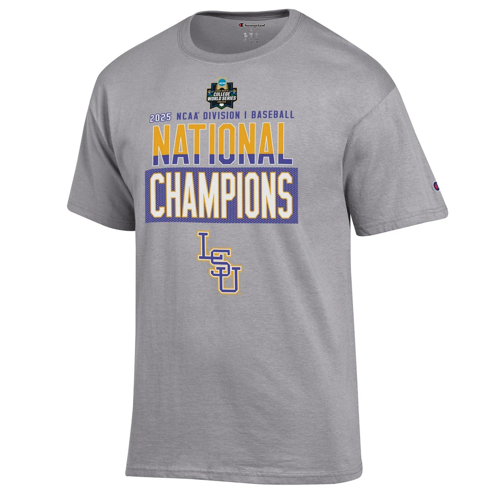 Men's Champion Gray LSU Tigers 2025 NCAA Baseball College World Series Champions Locker Room T-Shirt