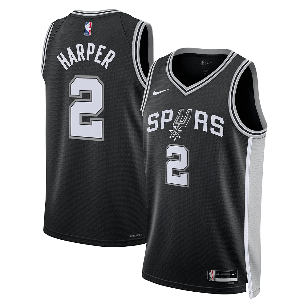Unisex Nike Dylan Harper Black San Antonio Spurs 2025 NBA Draft First Round Pick Swingman Jersey - Icon Edition