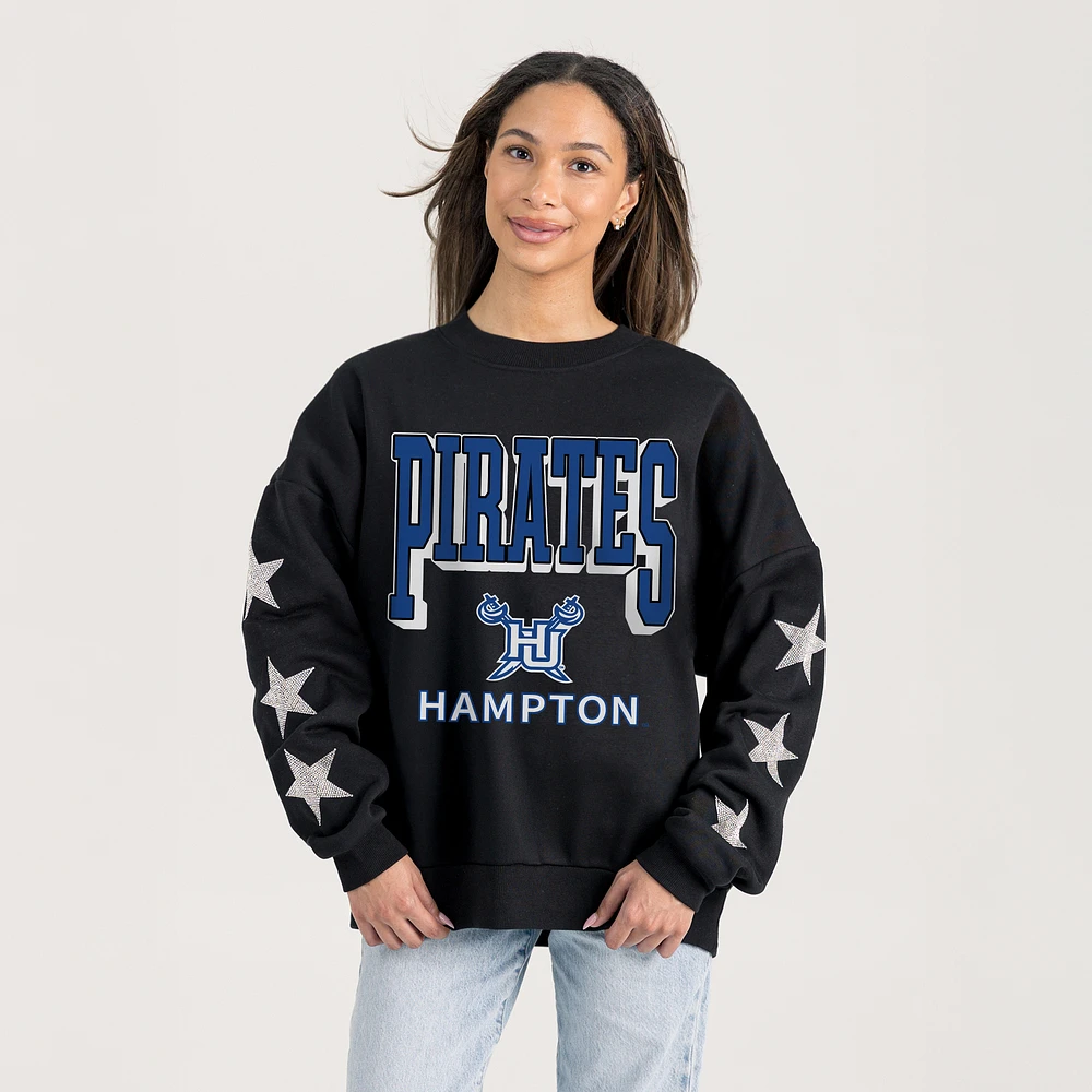 Women's Gameday Couture Black Hampton Pirates Pure Victory Relaxed Rhinestone Pullover Sweatshirt