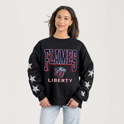 Women's Gameday Couture Black Liberty Flames Pure Victory Relaxed Rhinestone Pullover Sweatshirt