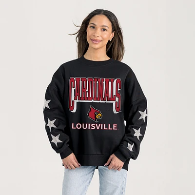 Women's Gameday Couture Black Louisville Cardinals Pure Victory Relaxed Rhinestone Pullover Sweatshirt