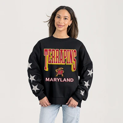 Women's Gameday Couture Black Maryland Terrapins Pure Victory Relaxed Rhinestone Pullover Sweatshirt