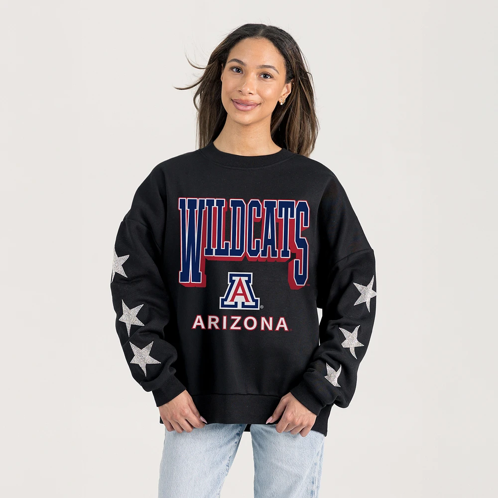 Women's Gameday Couture Black Arizona Wildcats Pure Victory Relaxed Rhinestone Pullover Sweatshirt
