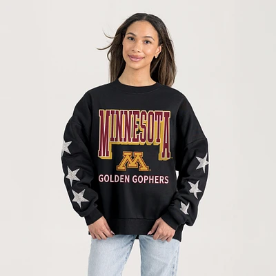 Women's Gameday Couture Black Minnesota Golden Gophers Pure Victory Relaxed Rhinestone Pullover Sweatshirt