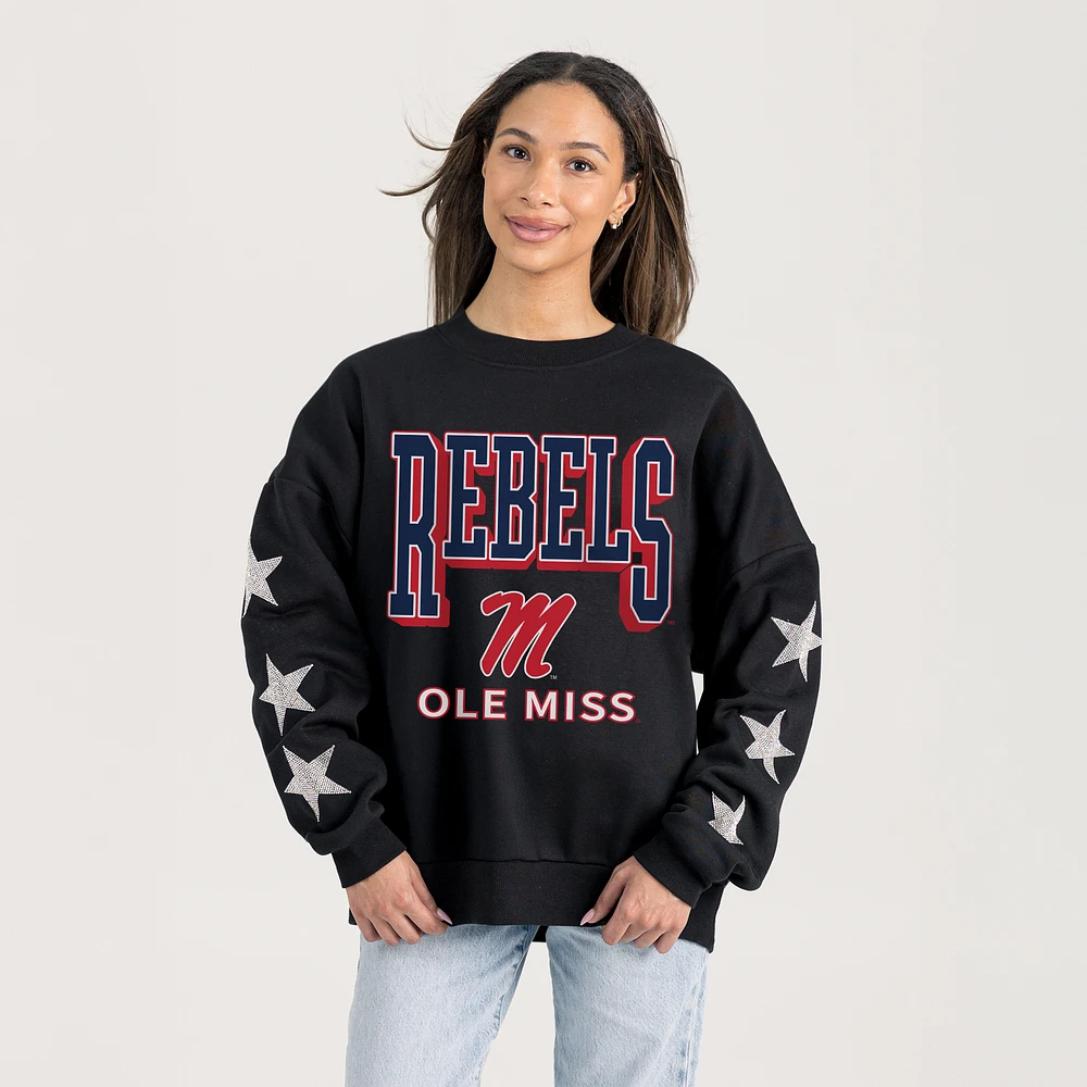 Women's Gameday Couture Black Ole Miss Rebels Pure Victory Relaxed Rhinestone Pullover Sweatshirt