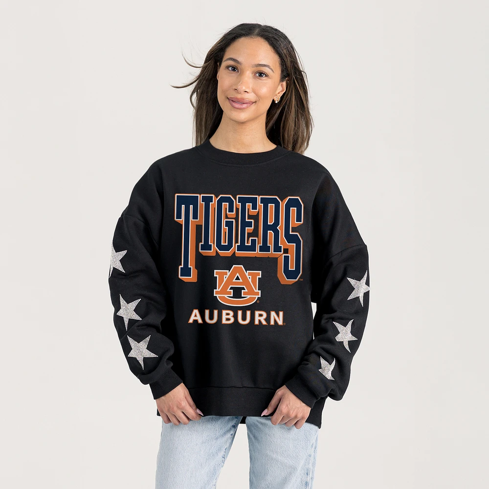 Women's Gameday Couture Black Auburn Tigers Pure Victory Relaxed Rhinestone Pullover Sweatshirt