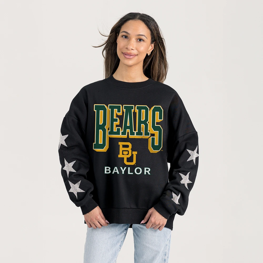 Women's Gameday Couture Black Baylor Bears Pure Victory Relaxed Rhinestone Pullover Sweatshirt
