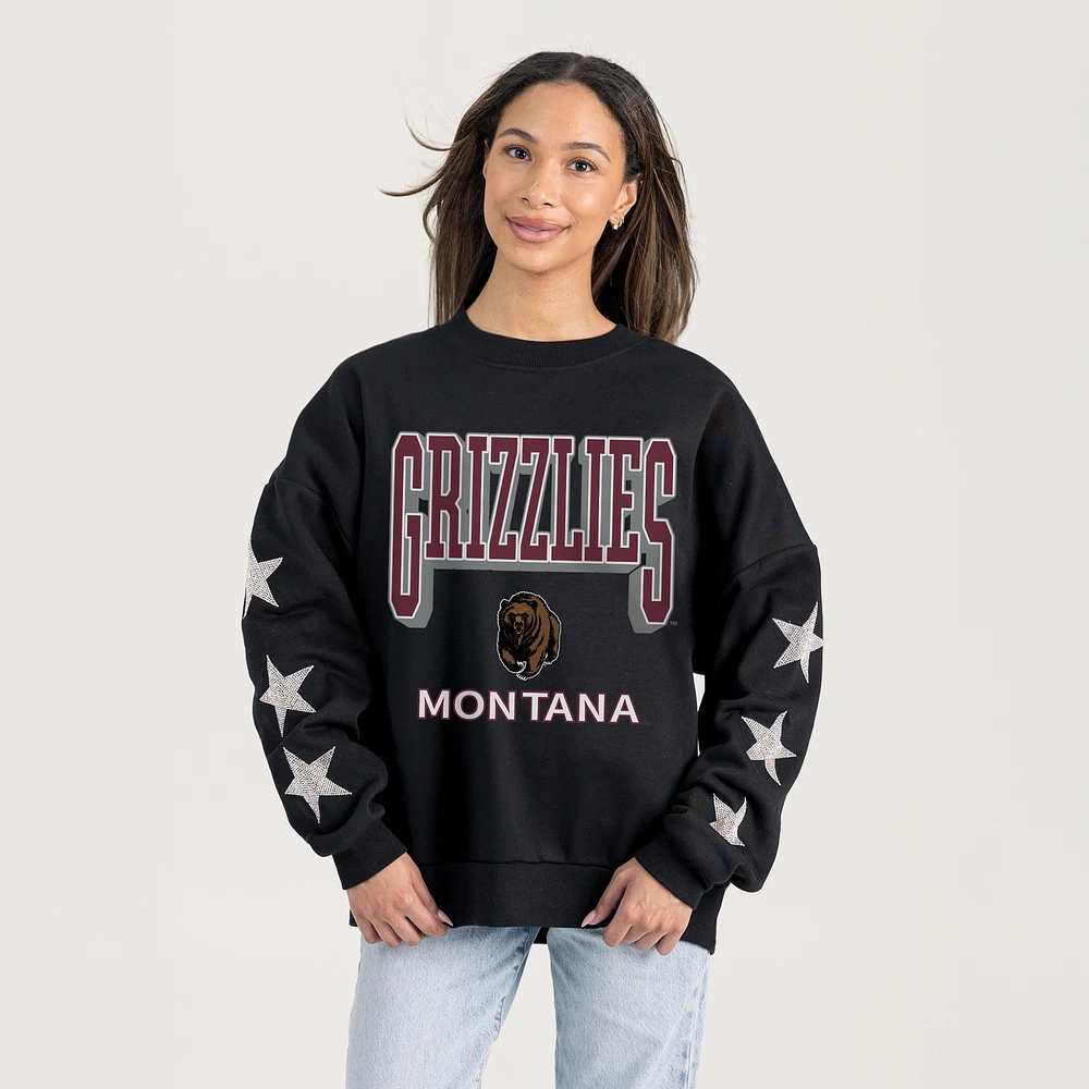Women's Gameday Couture Black Montana Grizzlies Pure Victory Relaxed Rhinestone Pullover Sweatshirt
