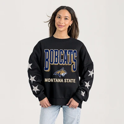 Women's Gameday Couture Black Montana State Bobcats Pure Victory Relaxed Rhinestone Pullover Sweatshirt