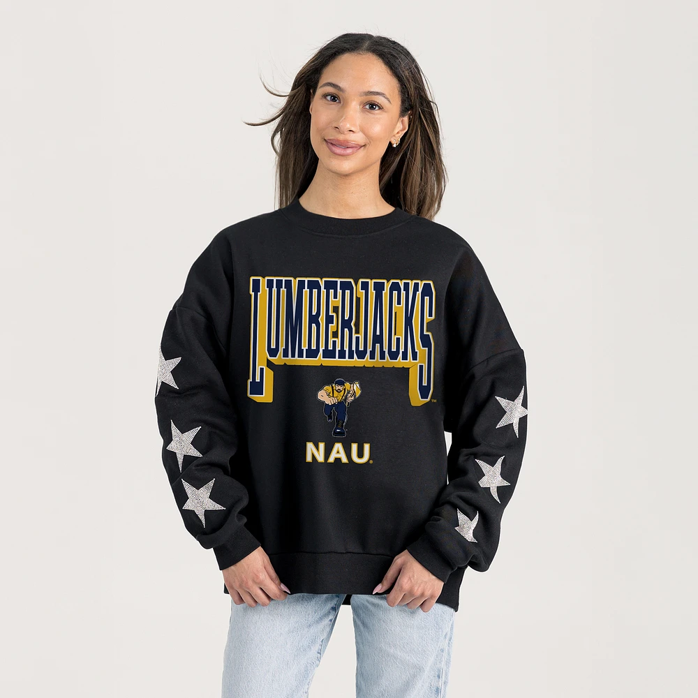 Women's Gameday Couture Black Northern Arizona Lumberjacks Pure Victory Relaxed Rhinestone Pullover Sweatshirt