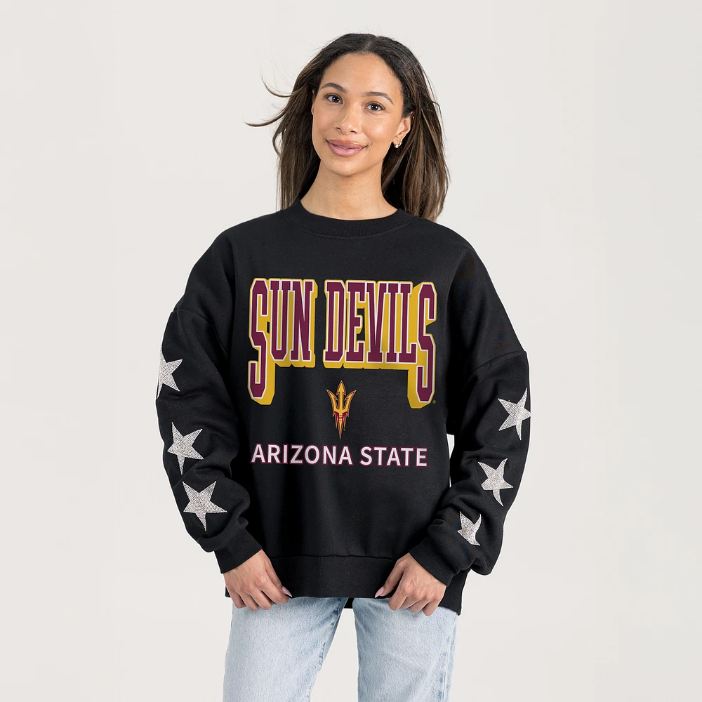Women's Gameday Couture Black Arizona State Sun Devils Pure Victory Relaxed Rhinestone Pullover Sweatshirt