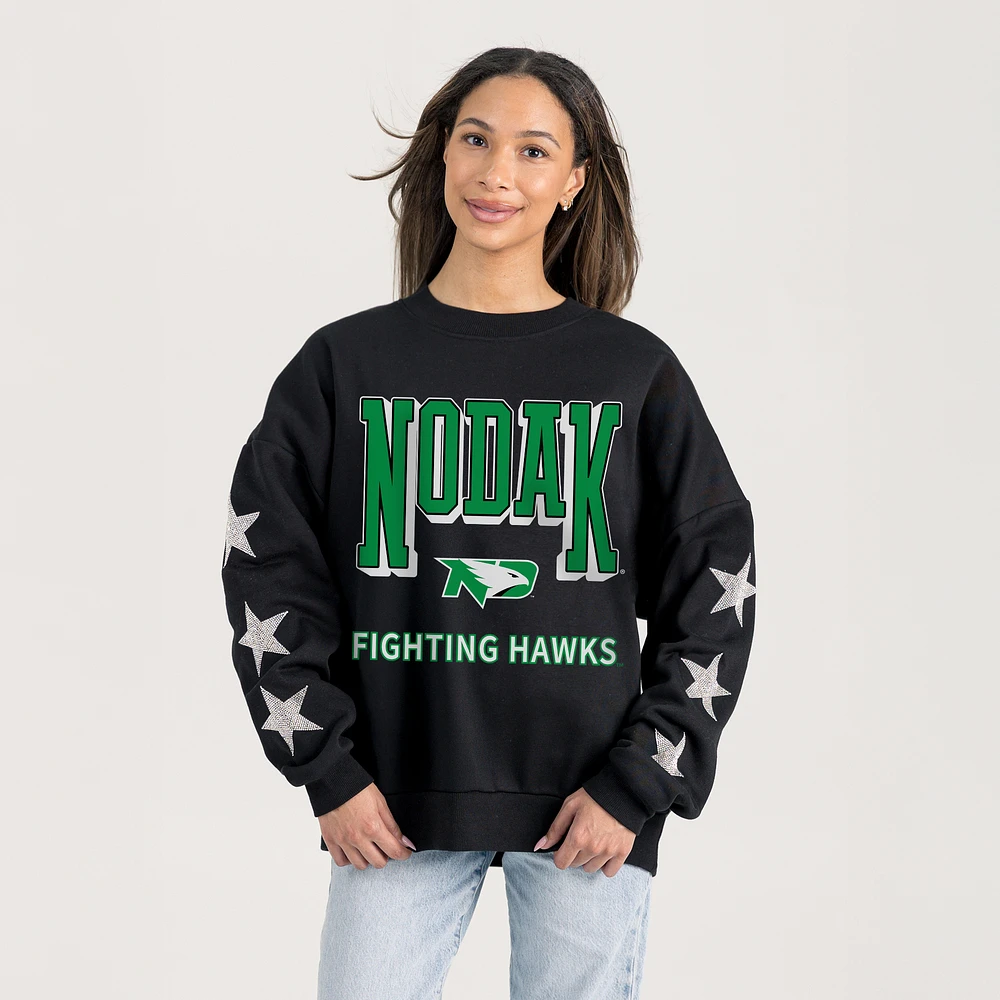 Women's Gameday Couture Black North Dakota Pure Victory Relaxed Rhinestone Pullover Sweatshirt