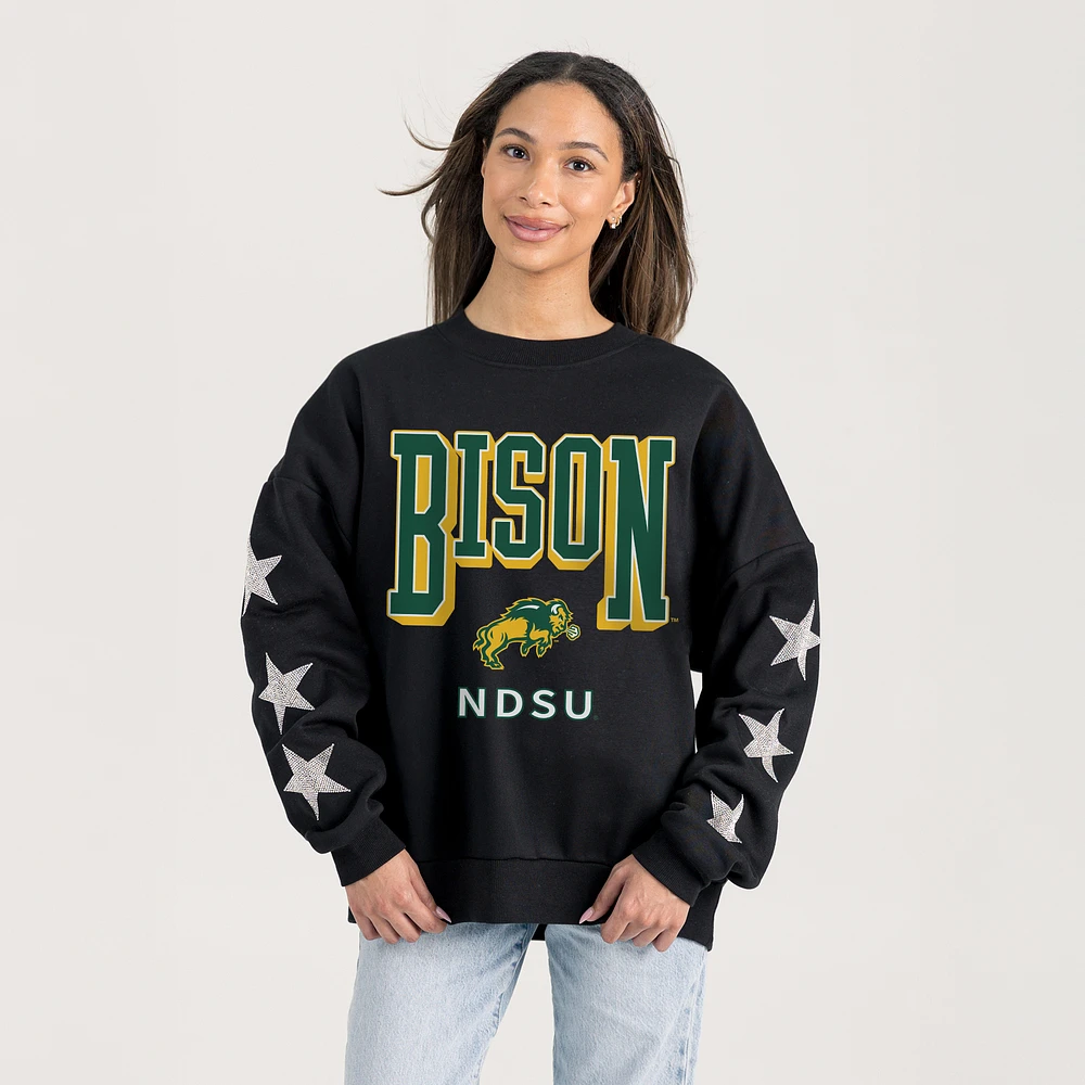 Women's Gameday Couture Black NDSU Bison Pure Victory Relaxed Rhinestone Pullover Sweatshirt