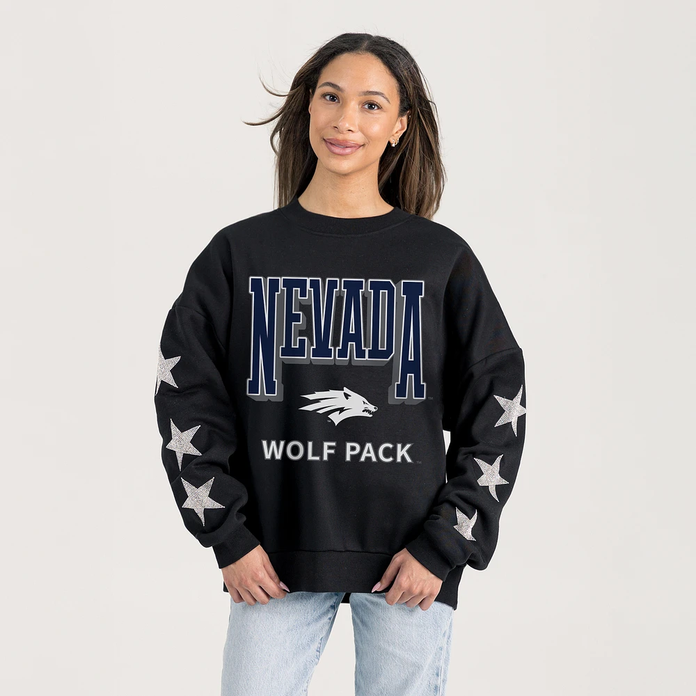 Women's Gameday Couture Black Nevada Wolf Pack Pure Victory Relaxed Rhinestone Pullover Sweatshirt