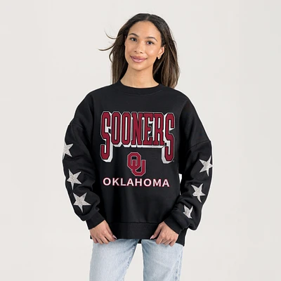 Women's Gameday Couture Black Oklahoma Sooners Pure Victory Relaxed Rhinestone Pullover Sweatshirt