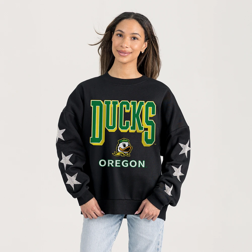 Women's Gameday Couture Black Oregon Ducks Pure Victory Relaxed Rhinestone Pullover Sweatshirt