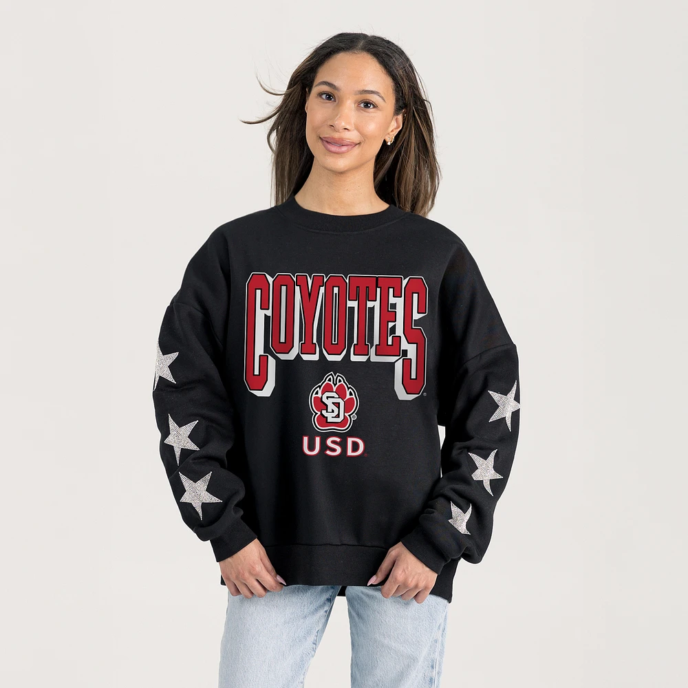 Women's Gameday Couture Black South Dakota Coyotes Pure Victory Relaxed Rhinestone Pullover Sweatshirt