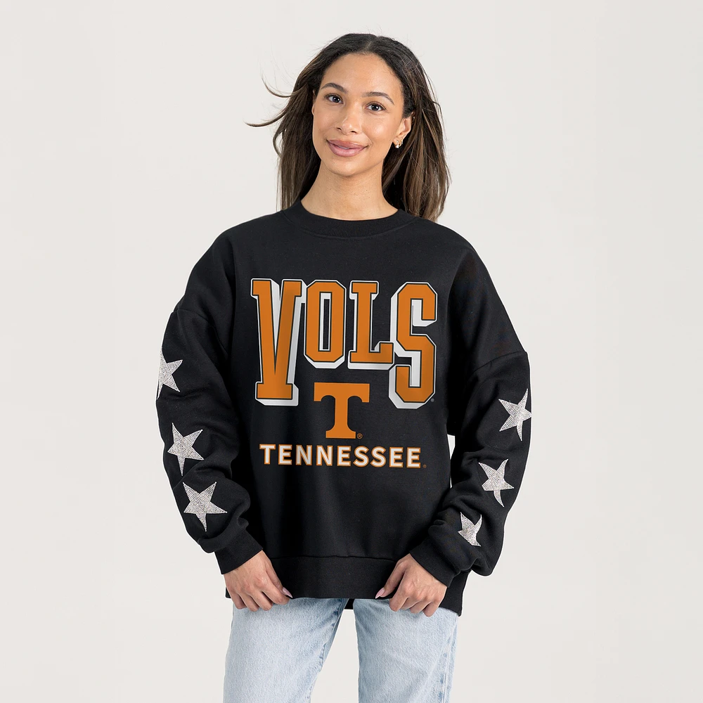 Women's Gameday Couture Black Tennessee Volunteers Pure Victory Relaxed Rhinestone Pullover Sweatshirt