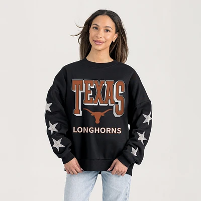 Women's Gameday Couture Black Texas Longhorns Pure Victory Relaxed Rhinestone Pullover Sweatshirt