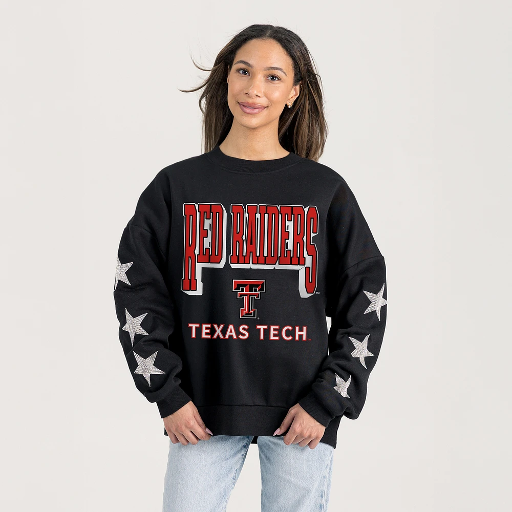 Women's Gameday Couture Black Texas Tech Red Raiders Pure Victory Relaxed Rhinestone Pullover Sweatshirt