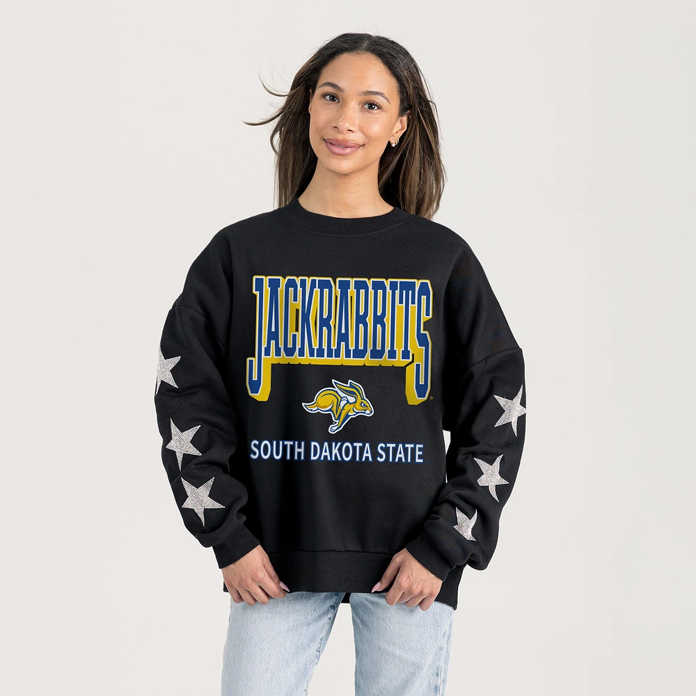Women's Gameday Couture Black South Dakota State Jackrabbits Pure Victory Relaxed Rhinestone Pullover Sweatshirt