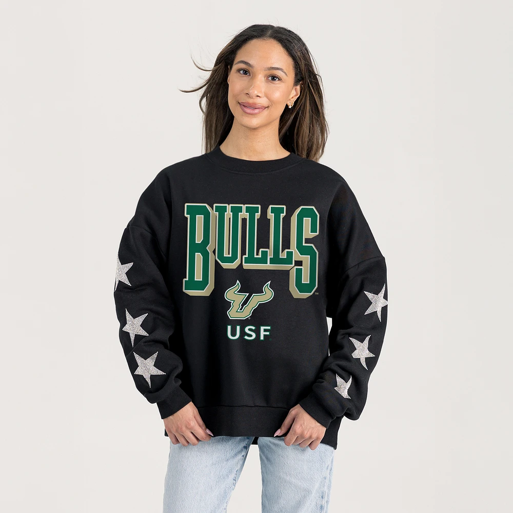 Women's Gameday Couture Black South Florida Bulls Pure Victory Relaxed Rhinestone Pullover Sweatshirt