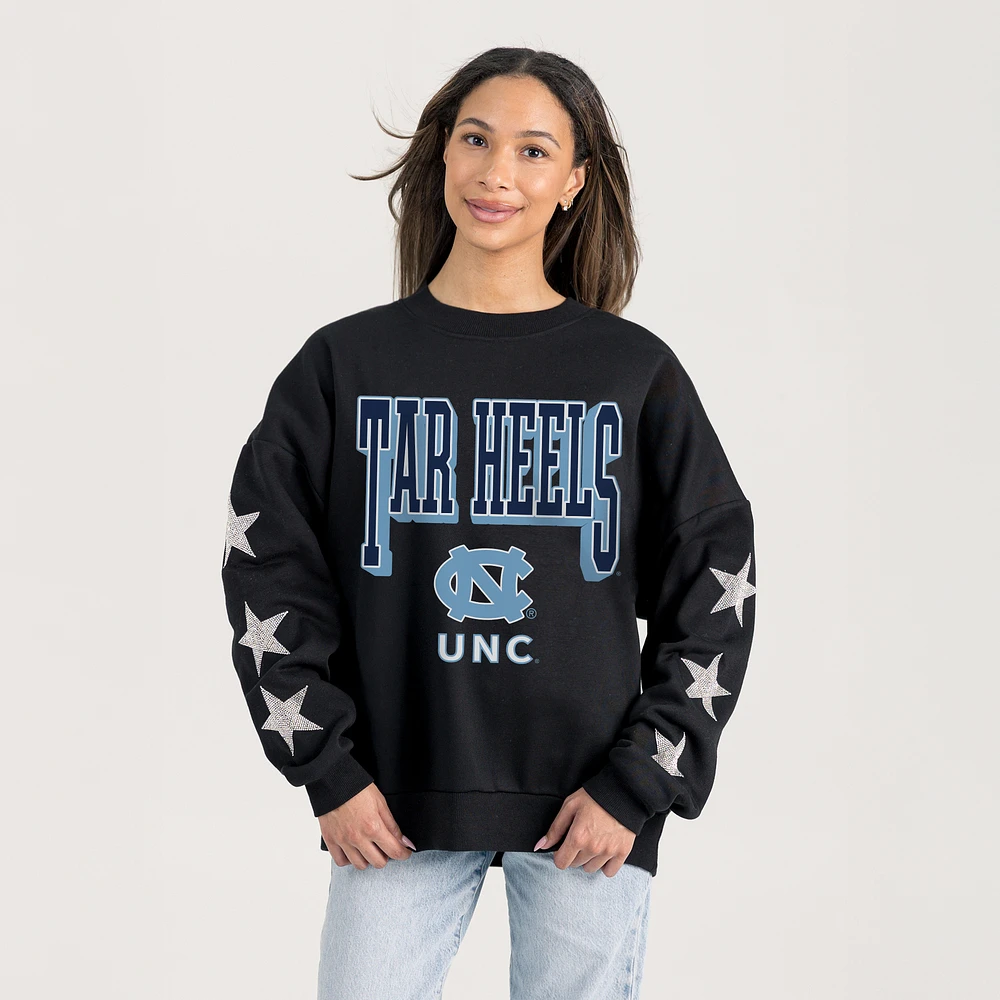 Women's Gameday Couture Black North Carolina Tar Heels Pure Victory Relaxed Rhinestone Pullover Sweatshirt
