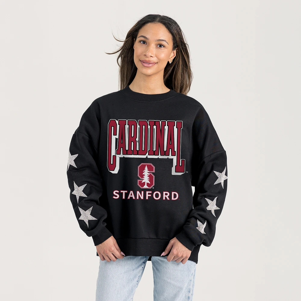 Women's Gameday Couture Black Stanford Cardinal Pure Victory Relaxed Rhinestone Pullover Sweatshirt