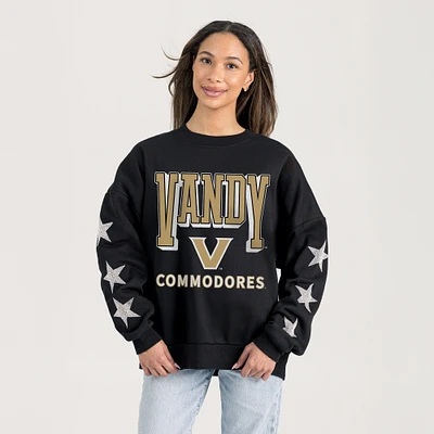 Women's Gameday Couture Black Vanderbilt Commodores Pure Victory Relaxed Rhinestone Pullover Sweatshirt