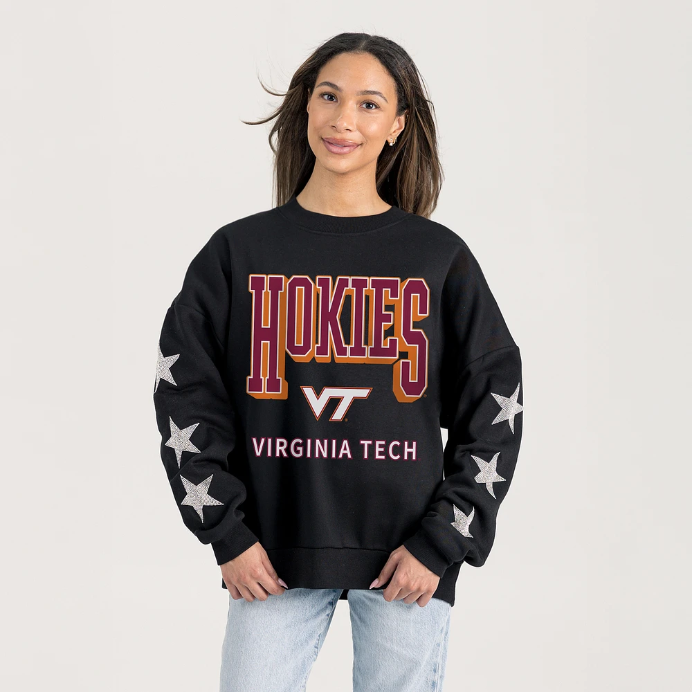 Women's Gameday Couture Black Virginia Tech Hokies Pure Victory Relaxed Rhinestone Pullover Sweatshirt