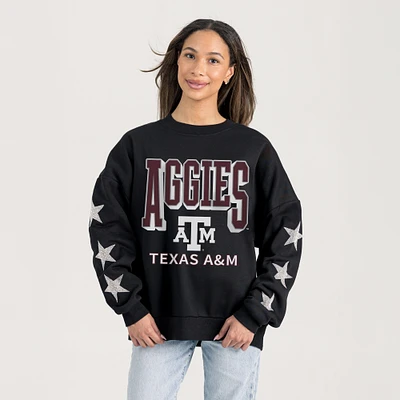 Women's Gameday Couture Black Texas A&M Aggies Pure Victory Relaxed Rhinestone Pullover Sweatshirt