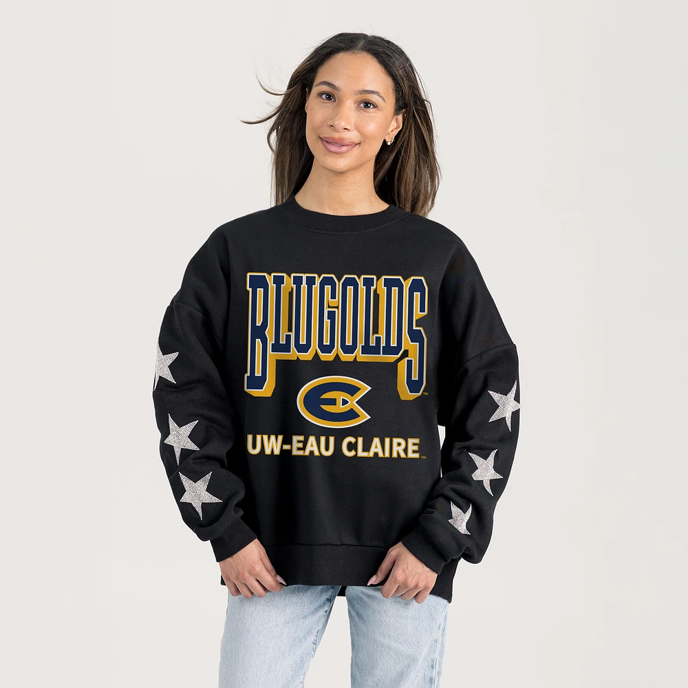 Women's Gameday Couture Black Wisconsin Eau Claire Blugolds Pure Victory Relaxed Rhinestone Pullover Sweatshirt
