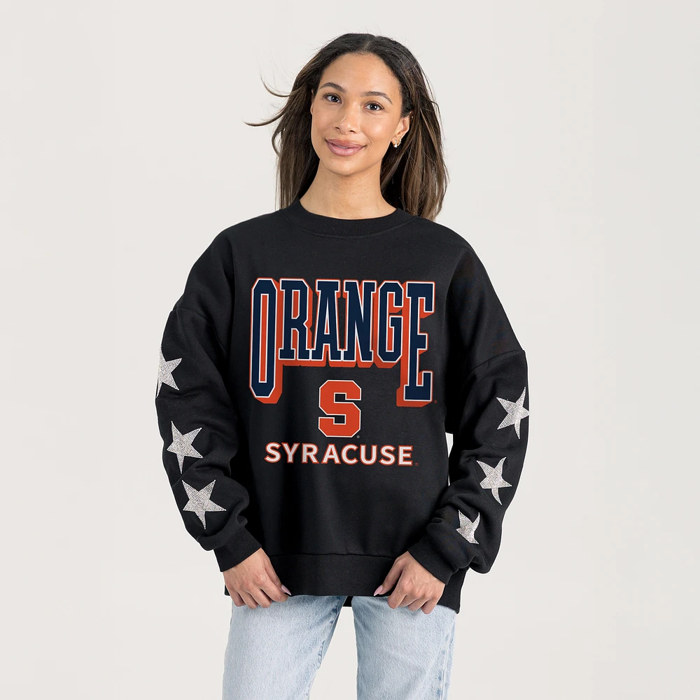 Women's Gameday Couture Black Syracuse Orange Pure Victory Relaxed Rhinestone Pullover Sweatshirt
