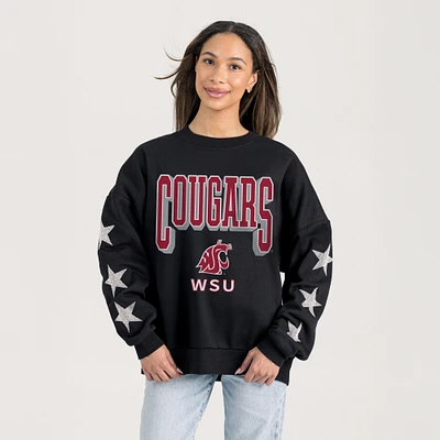 Women's Gameday Couture Black Washington State Cougars Pure Victory Relaxed Rhinestone Pullover Sweatshirt