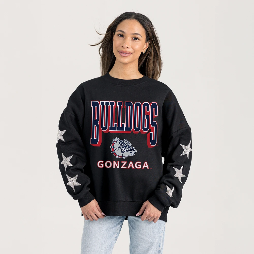 Women's Gameday Couture Black Gonzaga Bulldogs Pure Victory Relaxed Rhinestone Pullover Sweatshirt