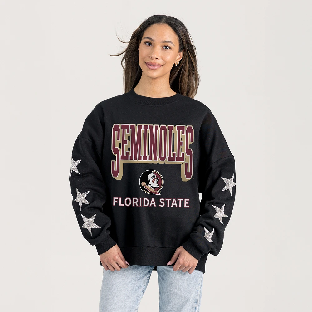 Women's Gameday Couture Black Florida State Seminoles Pure Victory Relaxed Rhinestone Pullover Sweatshirt